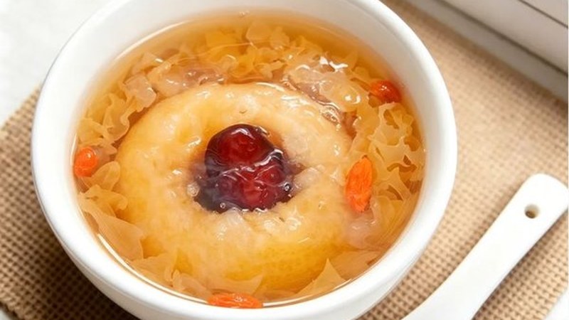 Bird Nest Baked Pear slow roasted with rock sugar in a ready-to-eat cup, a warming lung-soothing Chinese dessert
