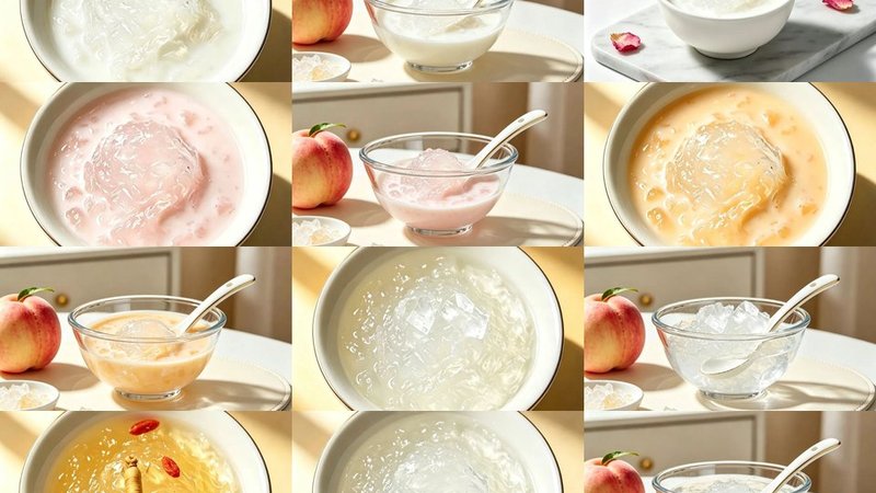 Creamy bird nest milk drink served in a white ceramic bowl, nutritious breakfast wellness food, dairy and collagen blend