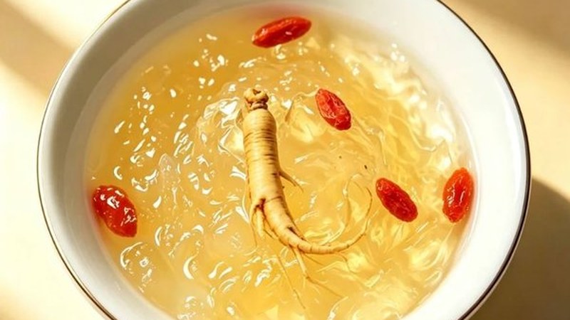 Ginseng bird nest tonic in a glass bottle, ready-to-drink herbal wellness supplement with amber liquid
