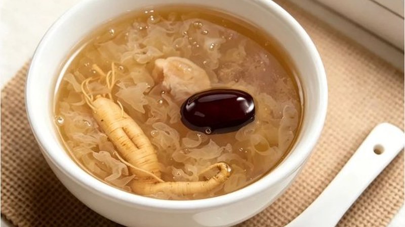 Ginseng and Snow Fungus Dessert with premium herbs, a nourishing ready-to-eat wellness Chinese dessert
