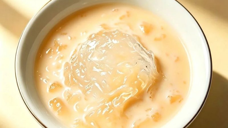 Mango pomelo instant milk bird's nest drink in a glass bottle, tropical ready-to-drink beverage