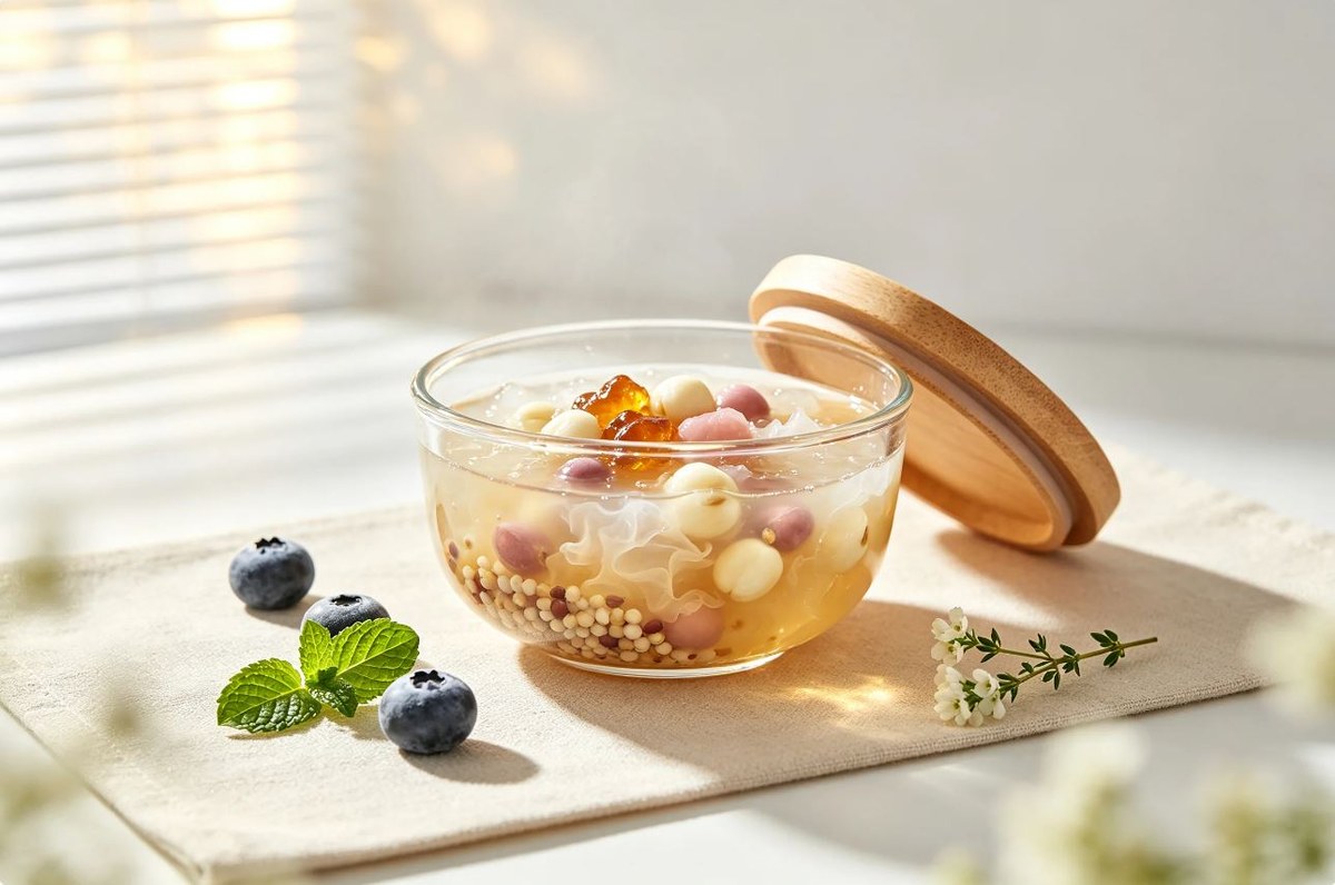 Bird Nest Baked Pear slow roasted with rock sugar, a warming lung-soothing wellness Chinese dessert for fall