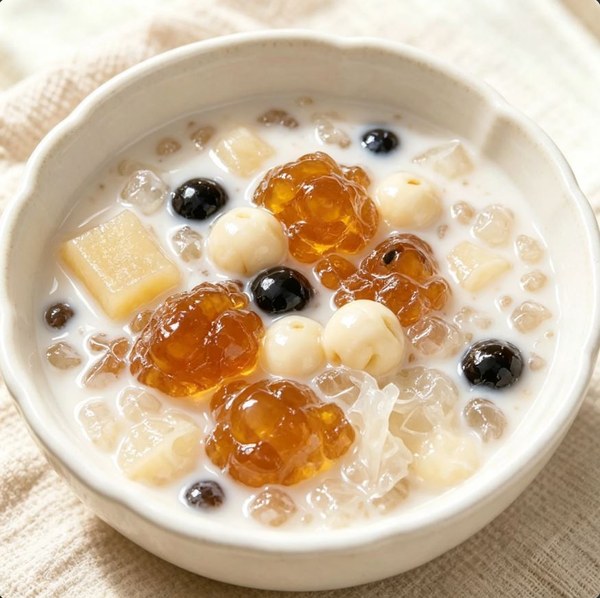 ZeaGrove Peach Gum Cassava Grand Slam — A Loaded Dessert Bowl with Tapioca, Lotus Seed and Brown Sugar Pearls — Loaded Peach Gum Cassava Bowl with Lotus Seed and Brown Sugar Pearls in Coconut Milk - Image 2