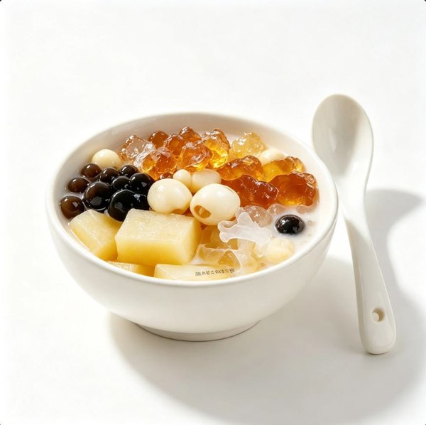 ZeaGrove Peach Gum Cassava Grand Slam — A Loaded Dessert Bowl with Tapioca, Lotus Seed and Brown Sugar Pearls — Loaded Peach Gum Cassava Bowl with Lotus Seed and Brown Sugar Pearls in Coconut Milk - Image 4