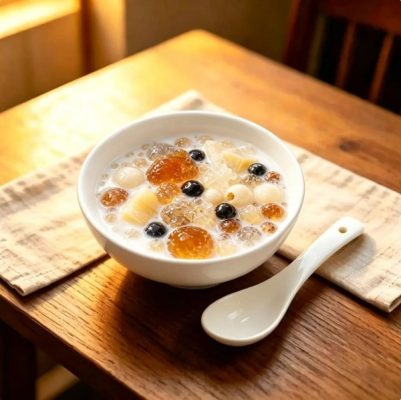 ZeaGrove Peach Gum Cassava Grand Slam — A Loaded Dessert Bowl with Tapioca, Lotus Seed and Brown Sugar Pearls — Loaded Peach Gum Cassava Bowl with Lotus Seed and Brown Sugar Pearls in Coconut Milk - Image 5