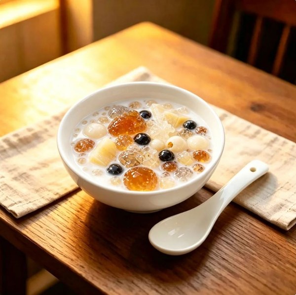 ZeaGrove Peach Gum Cassava Grand Slam — A Loaded Dessert Bowl with Tapioca, Lotus Seed and Brown Sugar Pearls — Loaded Peach Gum Cassava Bowl with Lotus Seed and Brown Sugar Pearls in Coconut Milk - Image 5